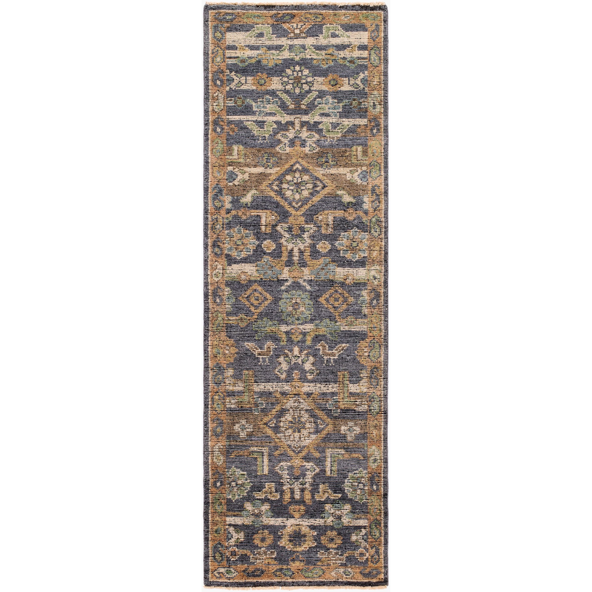 Surya Reign REG-2324 Hand Knotted Rug in wool and viscose, Navy, Sage, Olive, Oatmeal, Brown