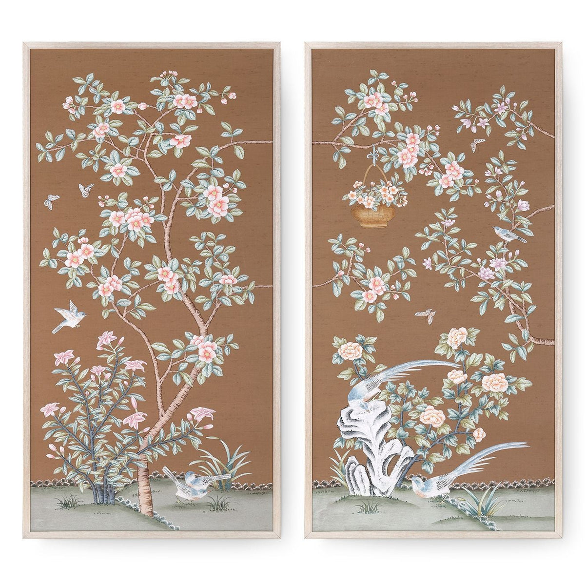 Villa and House Parchment Reverie Framed Silk Panel Pair