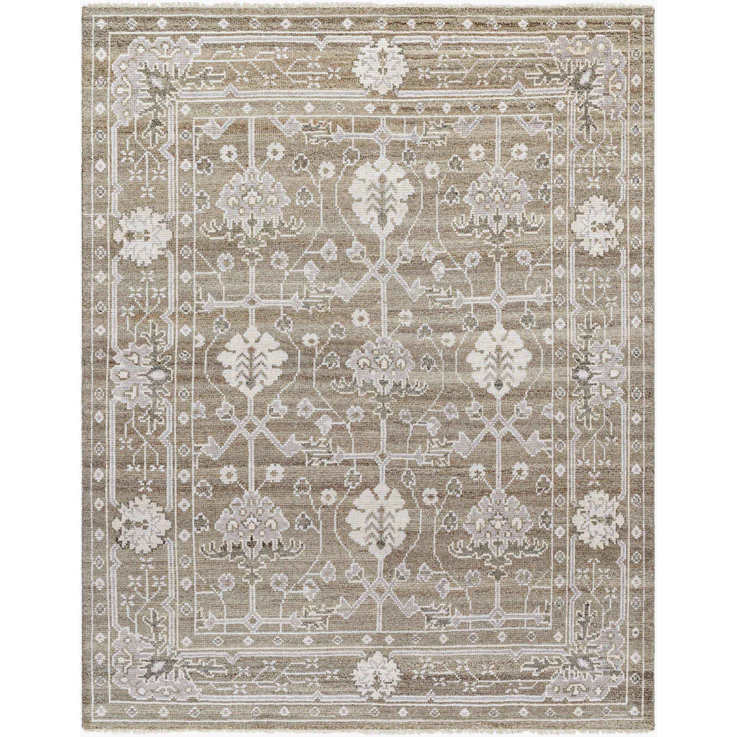 Surya Almeria ALM-2306 Hand Knotted area rug in 60% Wool, 40% Viscose, shown in Light Brown, Medium Gray, Cream