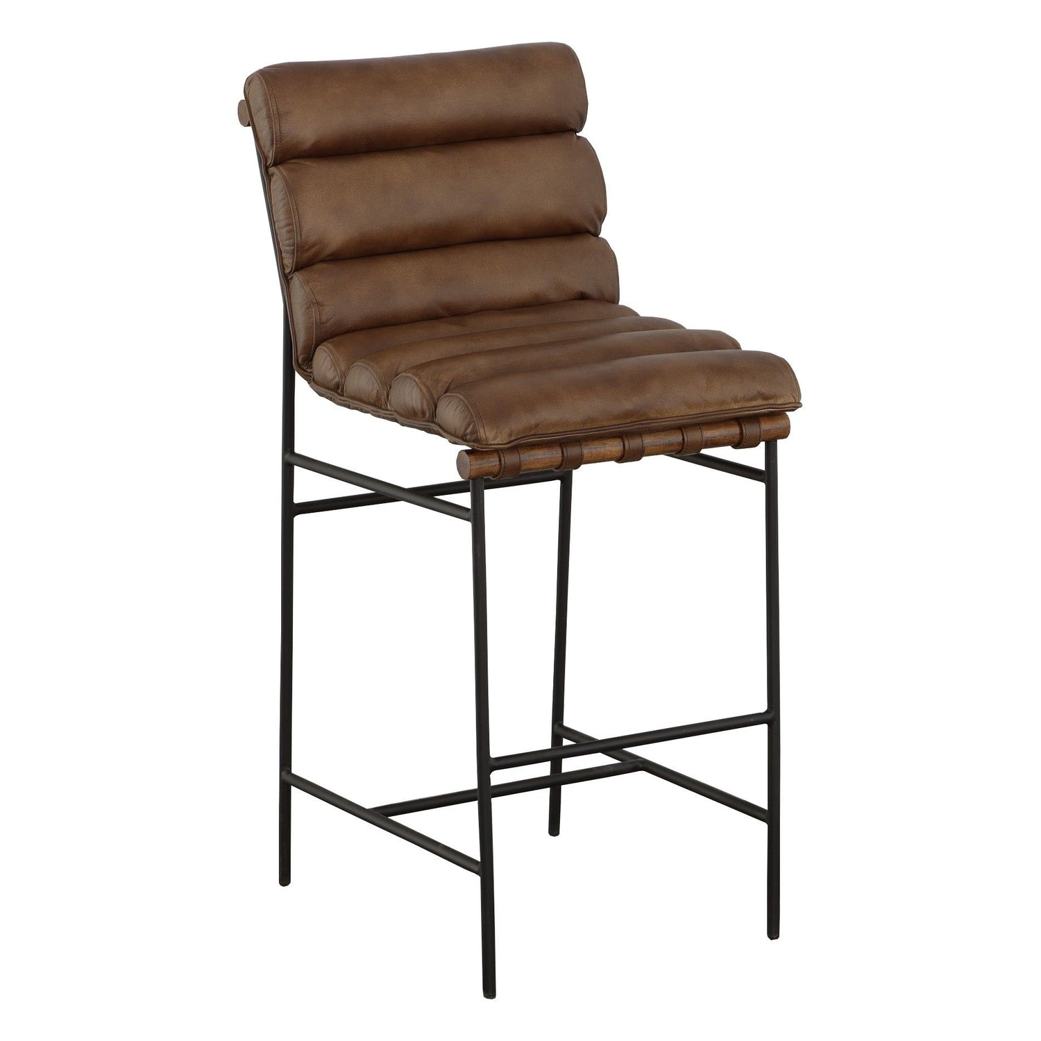 Fairfield Chair Luca Brown Leather Bar Stool Set of 2 in Matte Brown