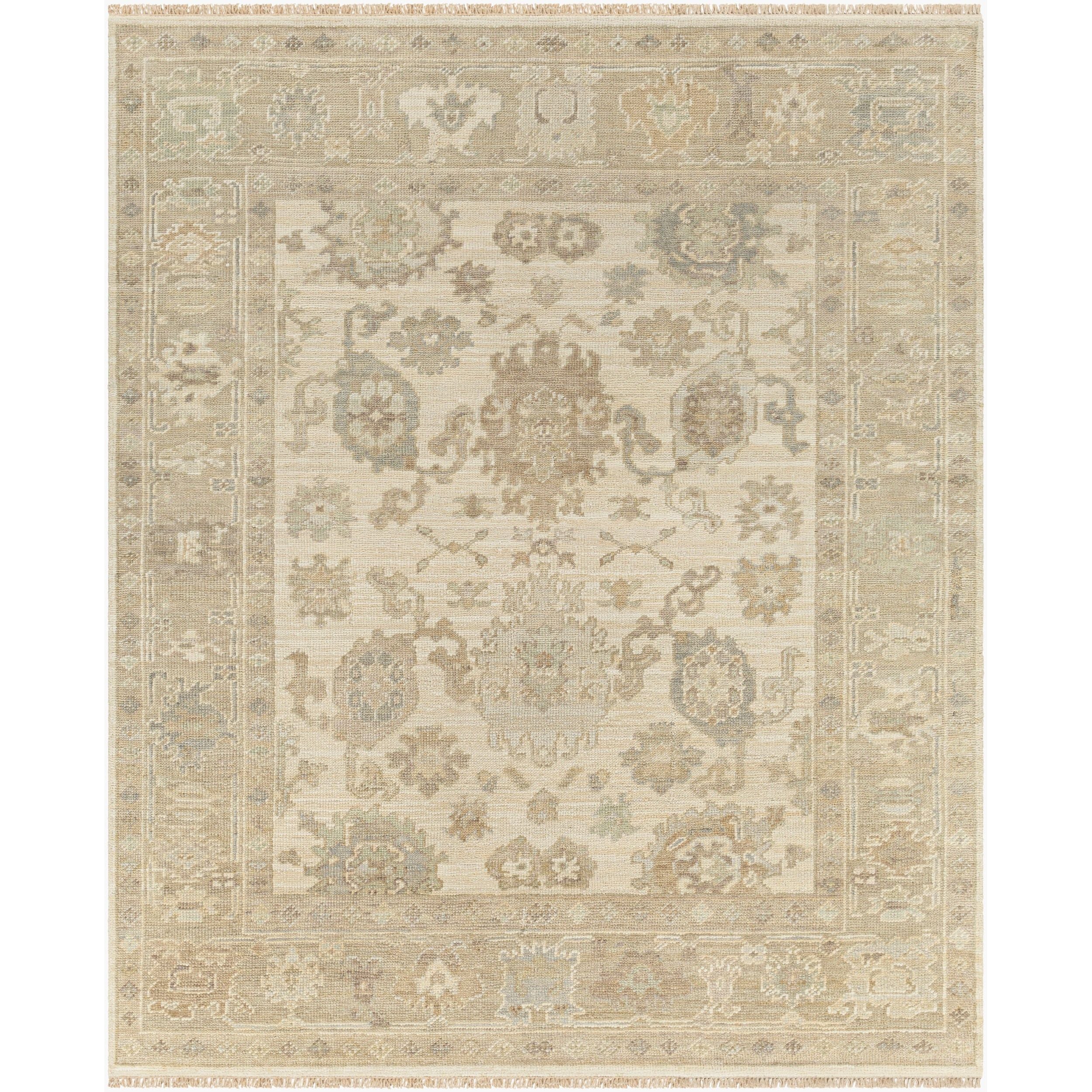 Surya Antalya AAT-2304 Hand Knotted Rug in Brown, Beige, Light Blue, Metallic Silver and Light Brown
