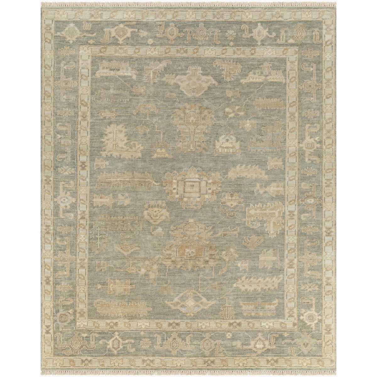 Surya Antalya AAT-2306 Hand Knotted Rug in Brown, Beige, Light Blue, Metallic Silver and Light Brown