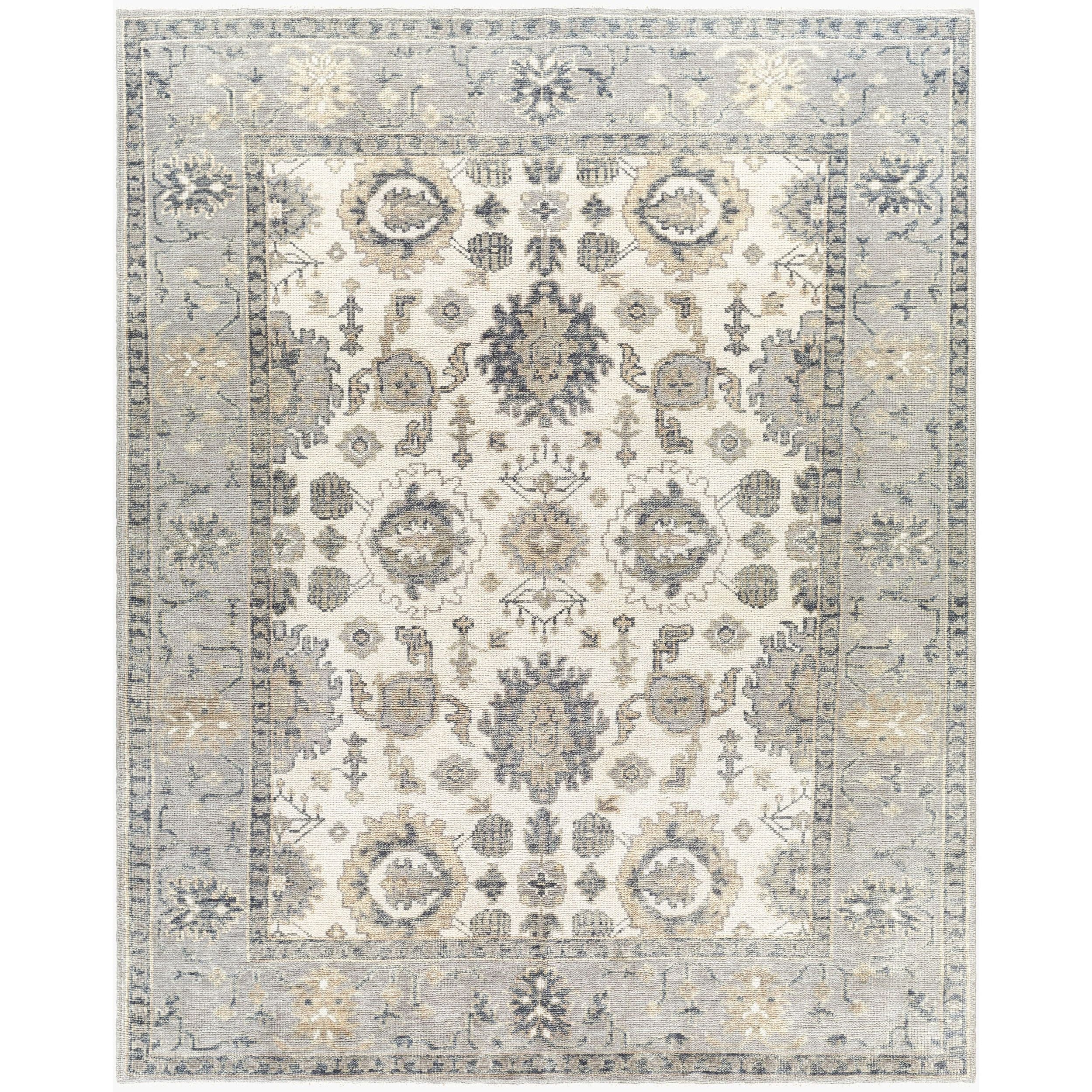 Surya Palais PAL-2305 Hand Knotted area rug in 100% Wool, shown in Medium Gray, Ivory, Tan