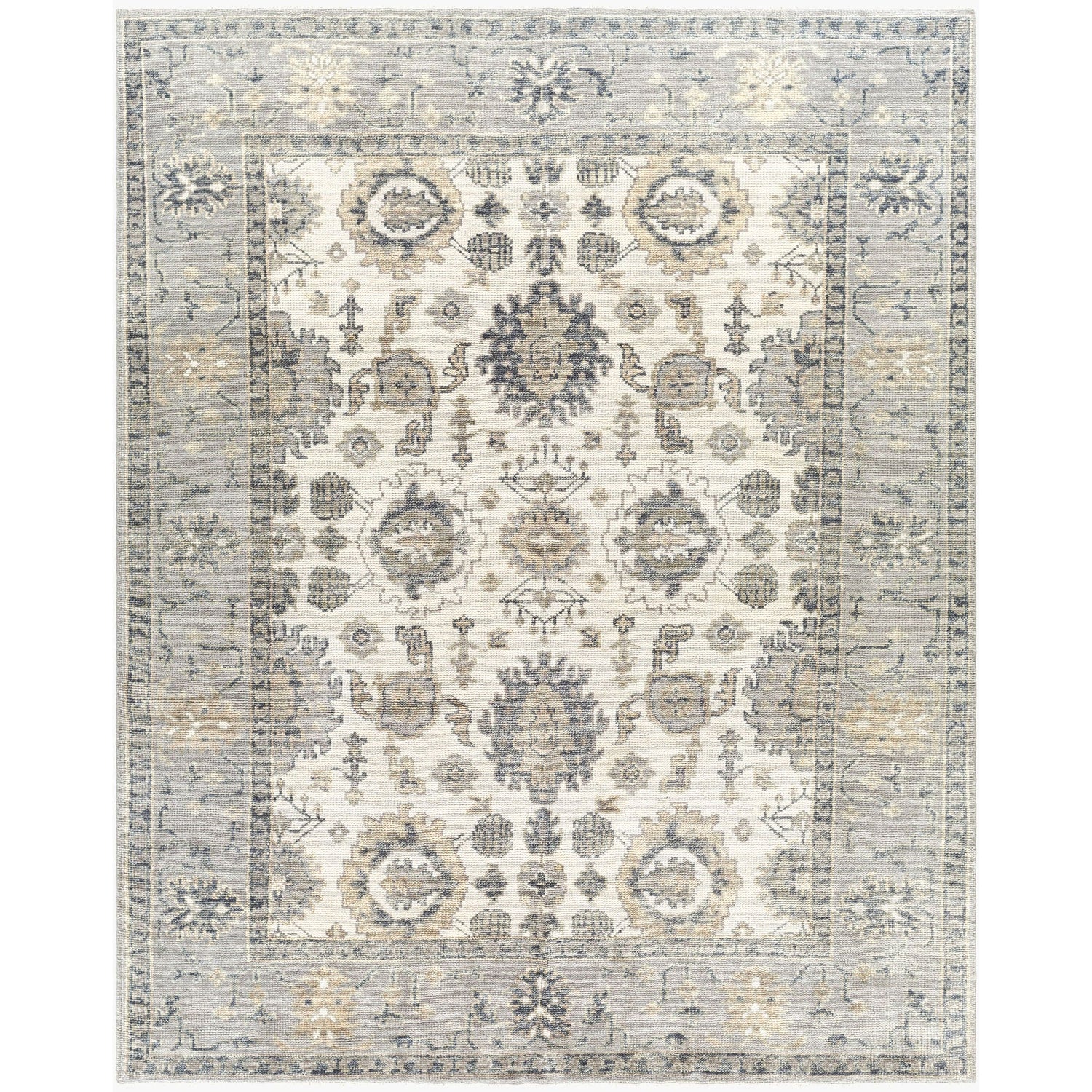 Surya Palais PAL-2305 Hand Knotted area rug in 100% Wool, shown in Medium Gray, Ivory, Tan
