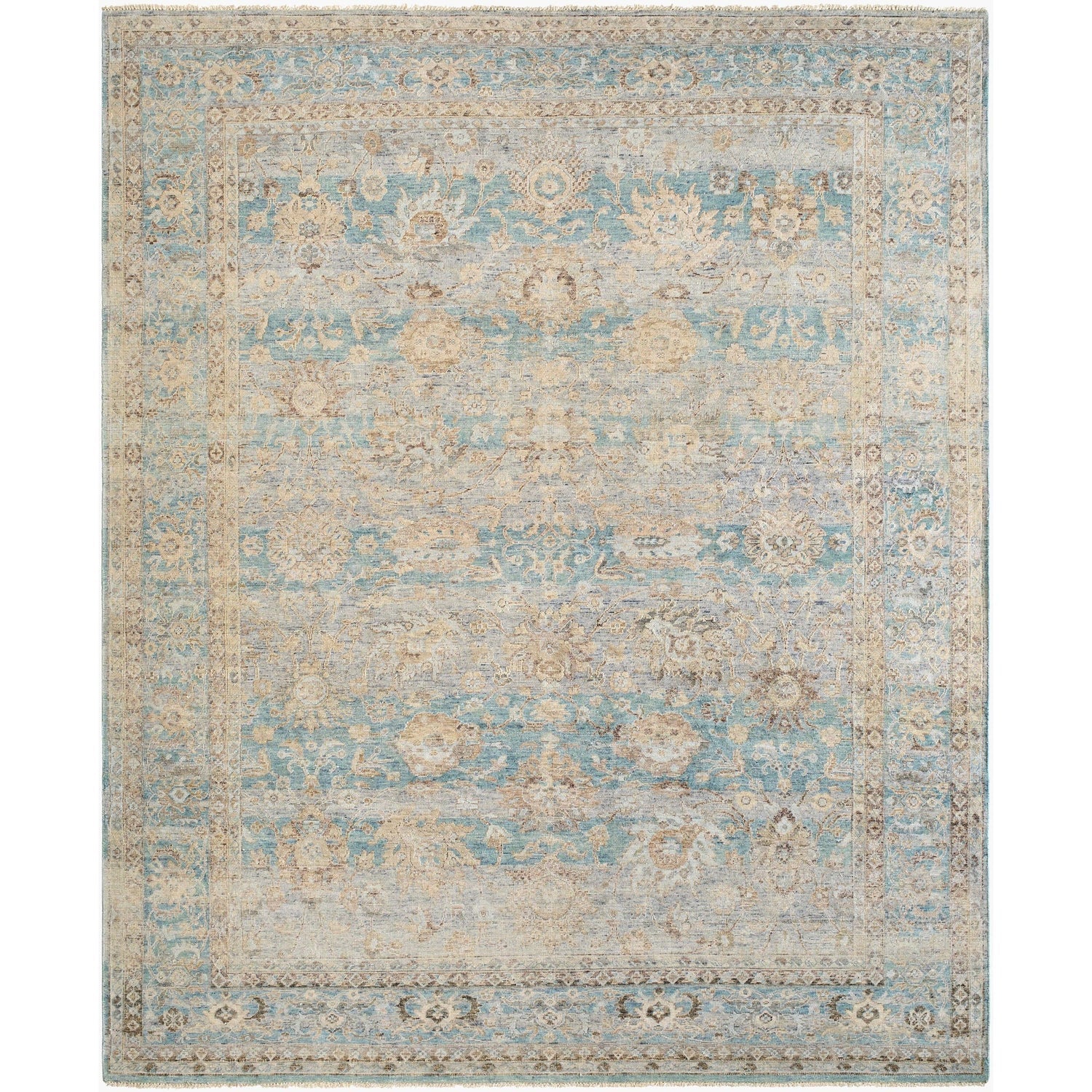 Surya Anatolia ANY-2311 Hand Knotted Rug in pure wool, Sky Blue, Sandstone, Ivory, Taupe, Slate Gray