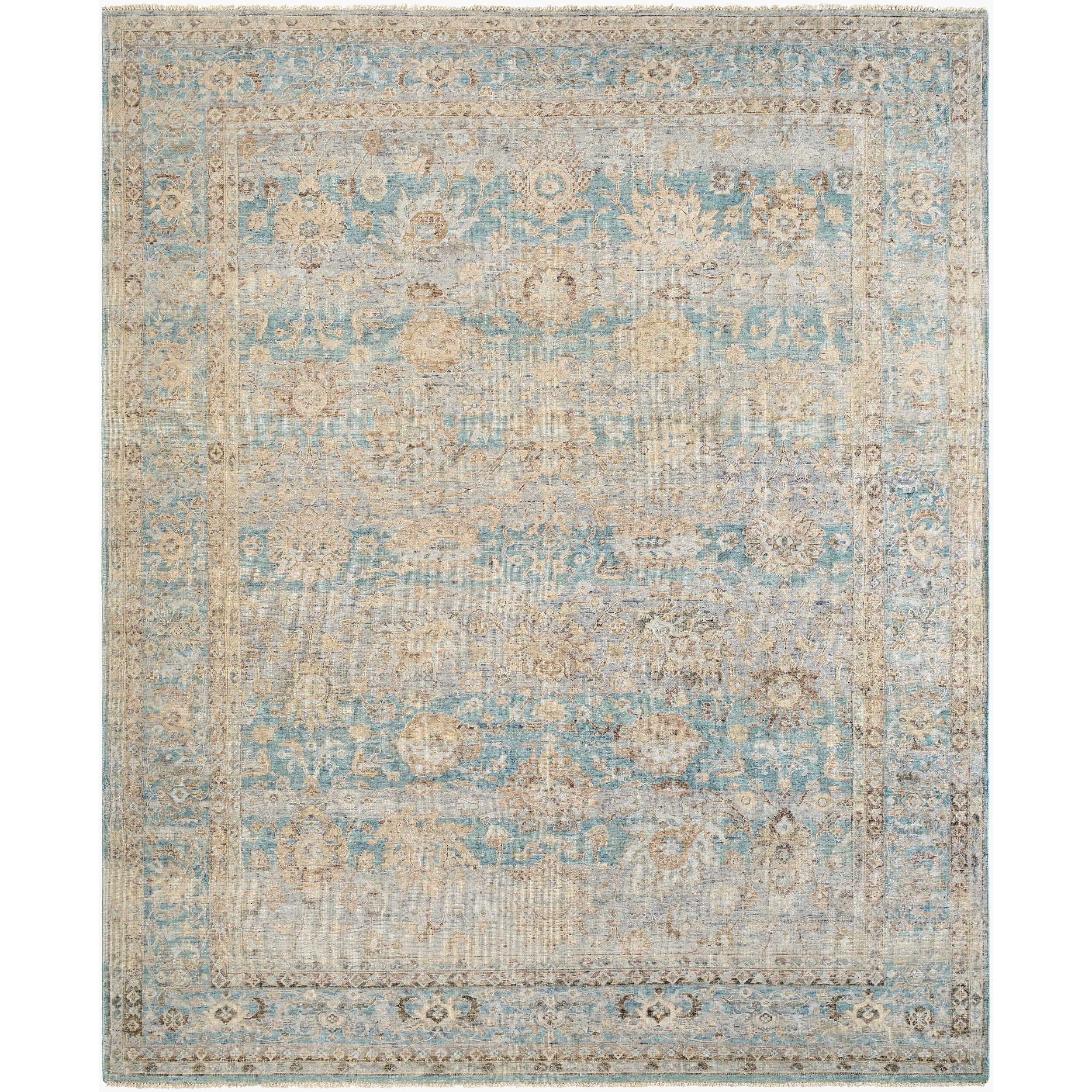 Surya Anatolia ANY-2311 Hand Knotted Rug in pure wool, Sky Blue, Sandstone, Ivory, Taupe, Slate Gray