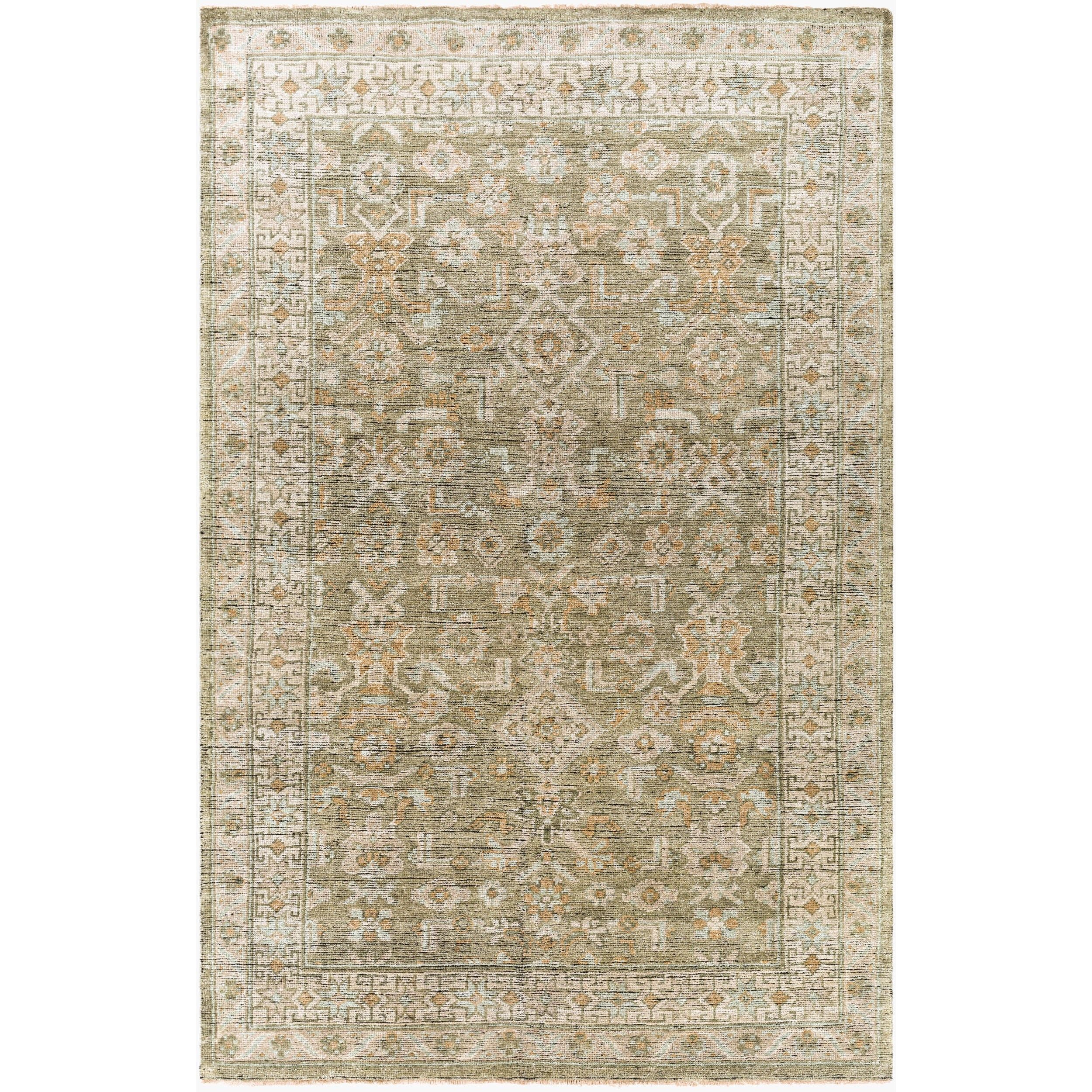 Surya Reign REG-2303 Hand Knotted Rug in pure New Zealand wool, Sage, Brown, Orange, Grass Green, Light Beige, Black