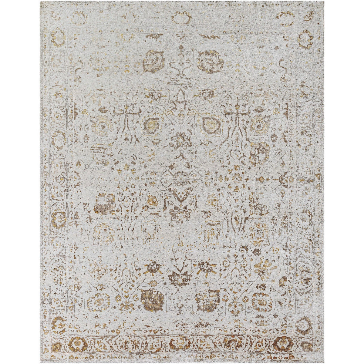 Surya Aleyna ANE-2302 Hand Knotted area rug in 65% Viscose, 35% Wool, shown in Ivory, Antique Gold, Taupe