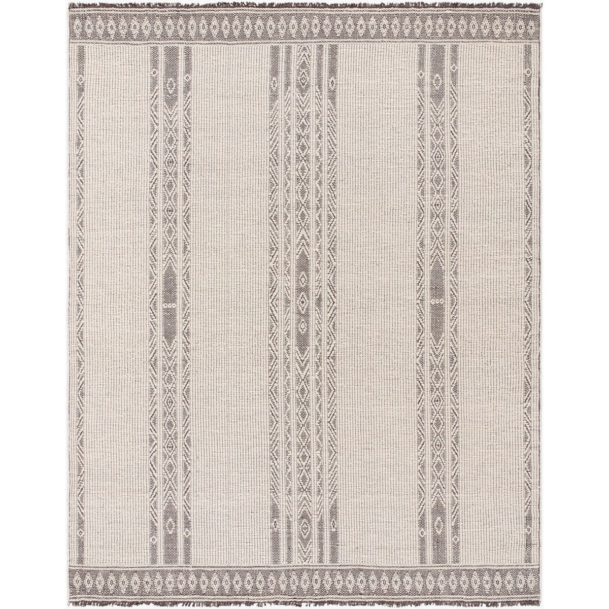 Surya Irfan IRF-2301 Hand Woven Rug in wool and cotton, Ivory, Charcoal, Taupe