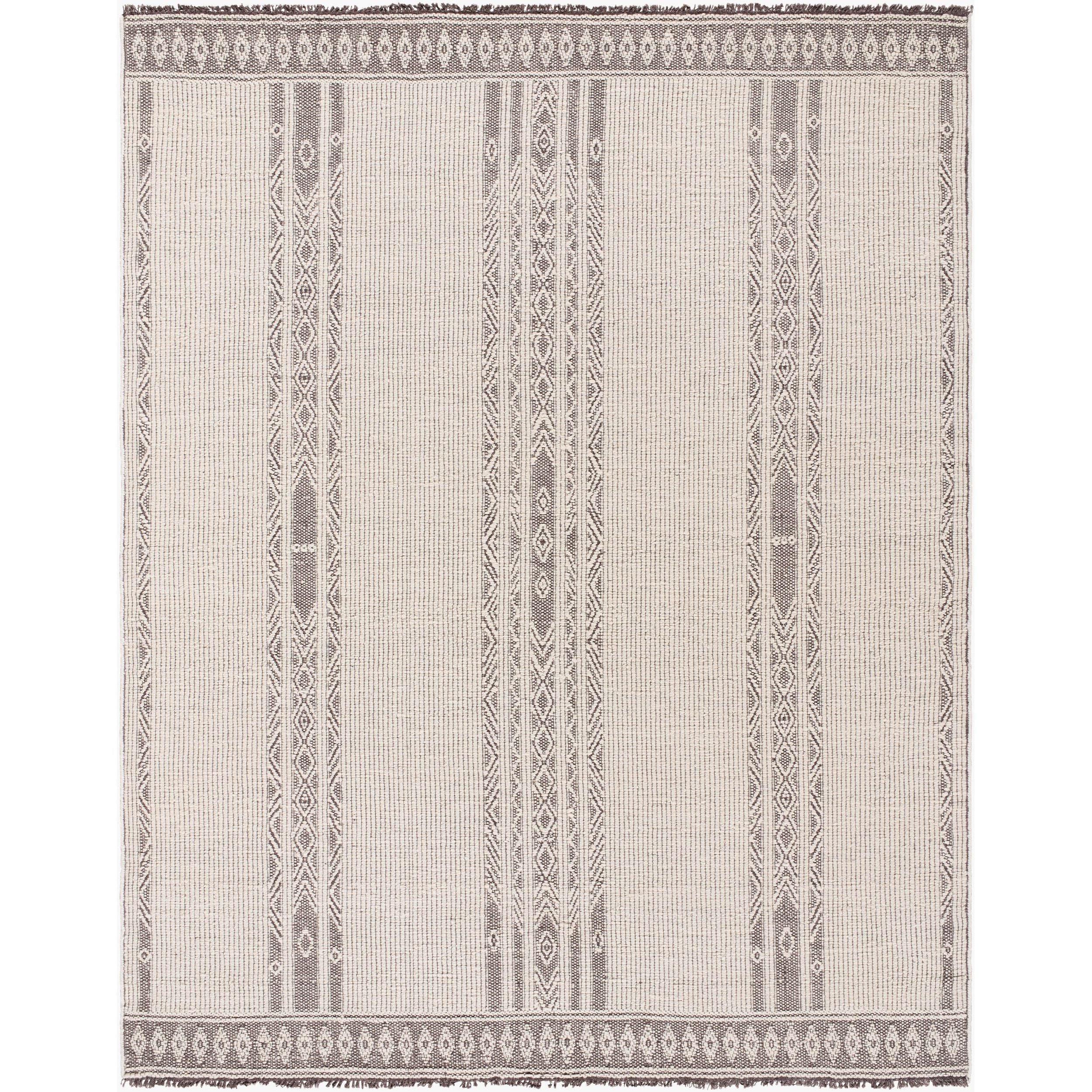 Surya Irfan IRF-2301 Hand Woven Rug in wool and cotton, Ivory, Charcoal, Taupe