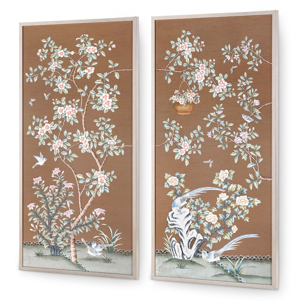 Villa and House Parchment Reverie Framed Silk Panel Pair
