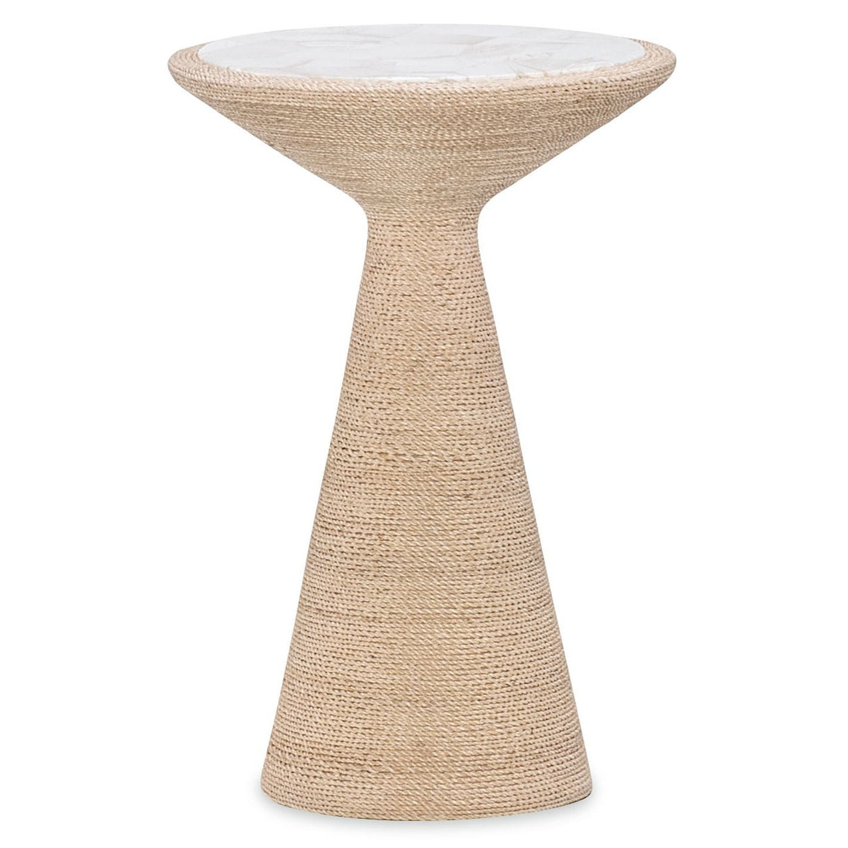 Margaritaville Salt Rim Low Side Table in Fossil Stone and Abaca Rope, primary product view
