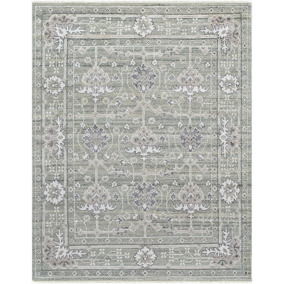 Surya Almeria ALM-2305 Hand Knotted area rug in 60% Wool, 40% Viscose, shown in Medium Gray, Gray, Cream