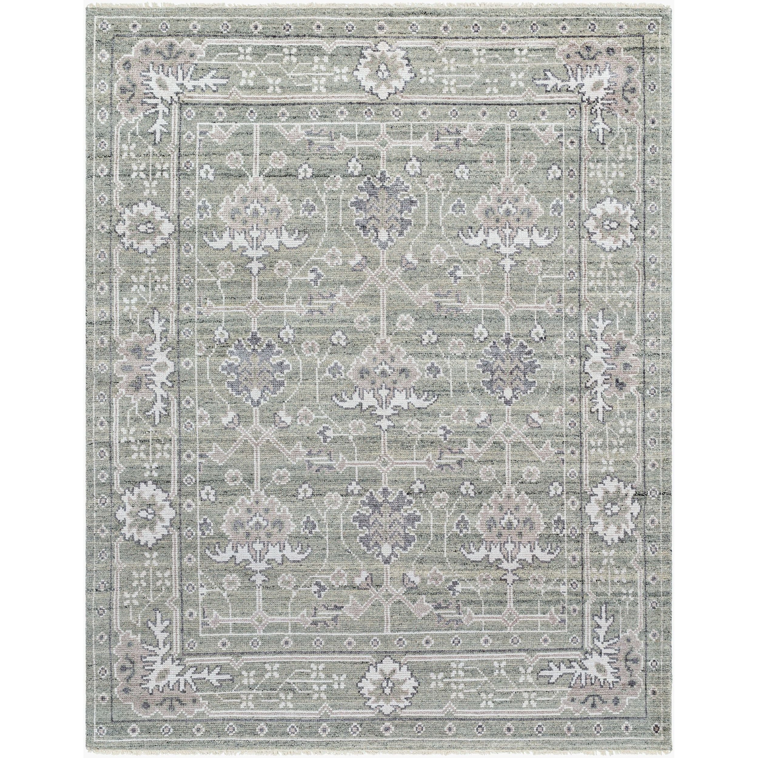 Surya Almeria ALM-2305 Hand Knotted area rug in 60% Wool, 40% Viscose, shown in Medium Gray, Gray, Cream
