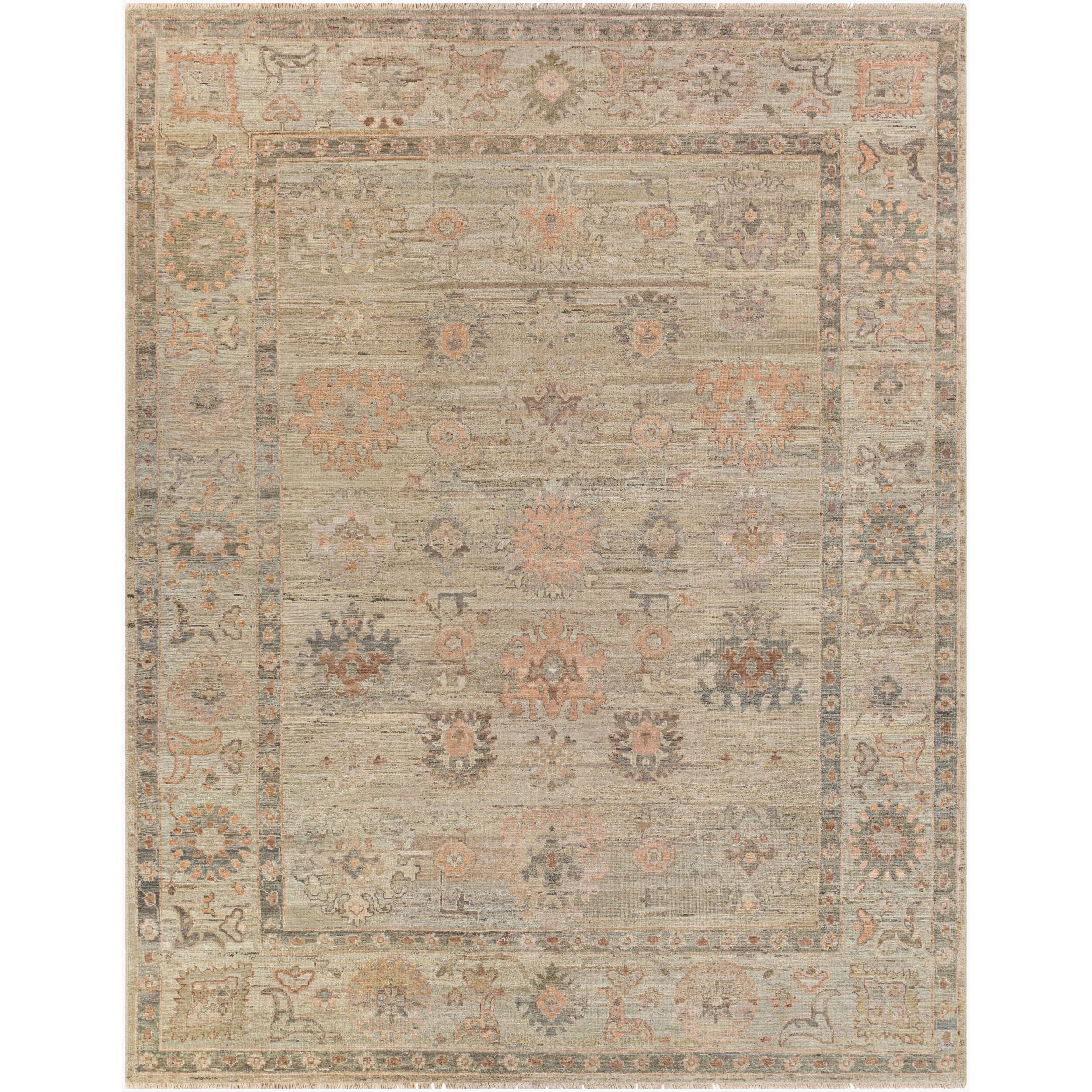 Surya Khotan KHT-2300 Hand Knotted Rug shown flat displaying its light gray hand knotted design