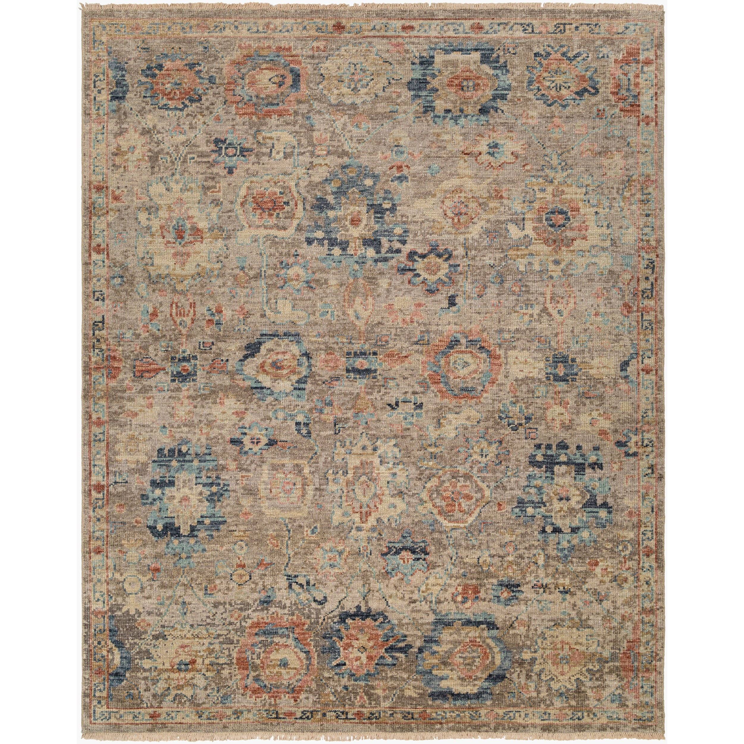 Surya Monterey MOY-2302 Hand Knotted Rug in Navy, Burgundy, Medium Gray, Tan, Brown and Ice Blue
