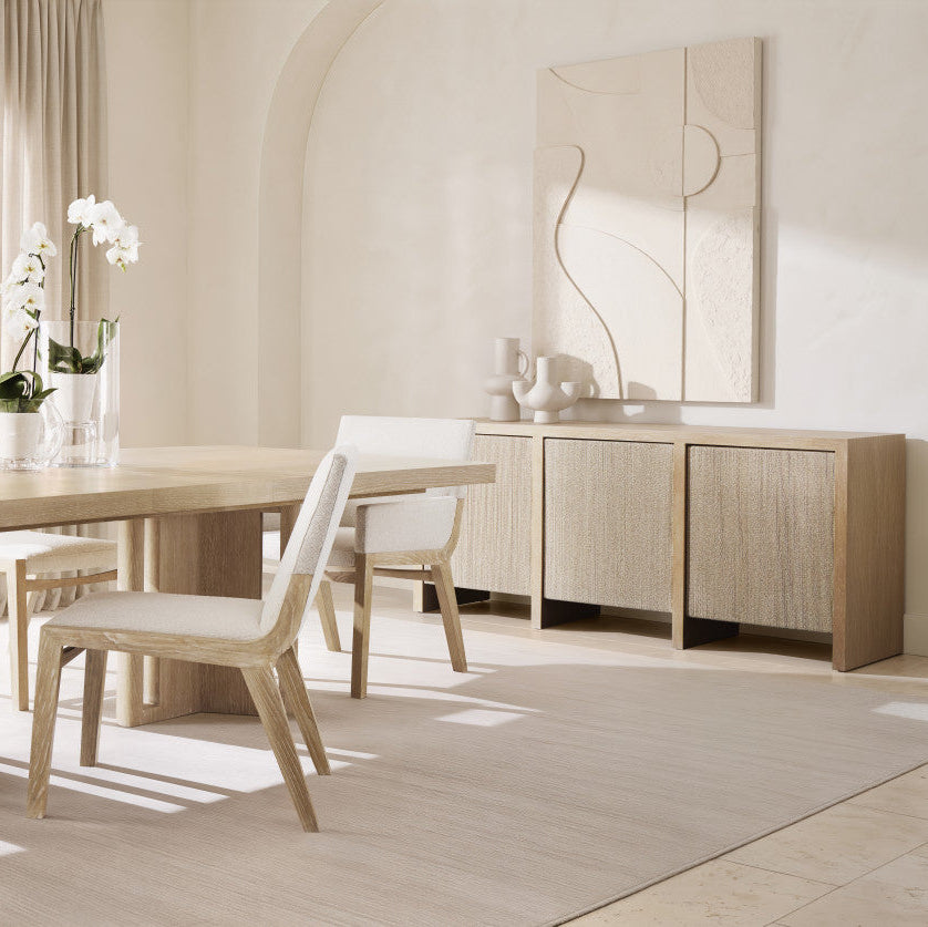 Bernhardt Asana 3 Door Buffet in Tan, styled room scene