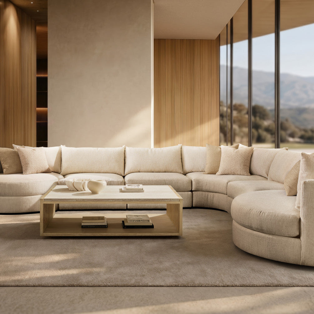 Bernhardt Living Asana Cocktail Table in Tan, styled room scene