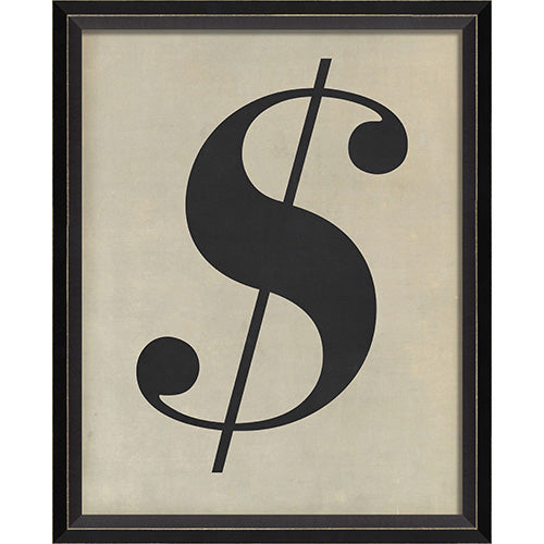Letter Dollar Sign Black on White Framed Print