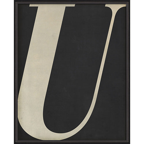 Letter U White on Black Framed Print