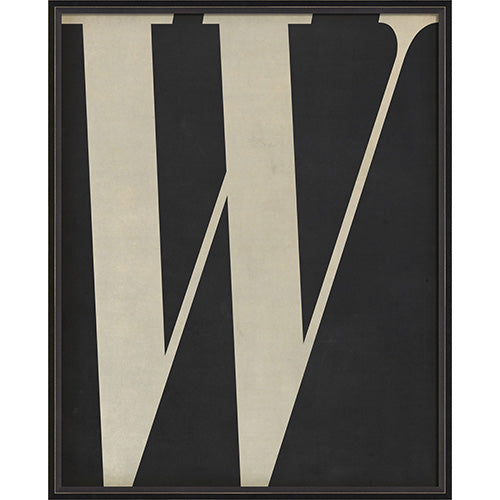 Letter W White on Black Framed Print