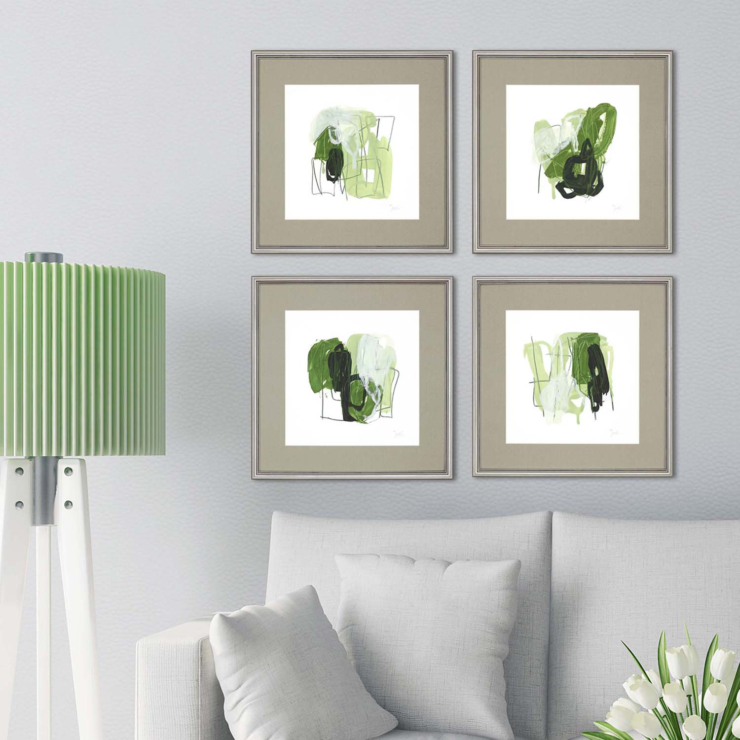 Vess Jade Schematic Framed Art Set of 4