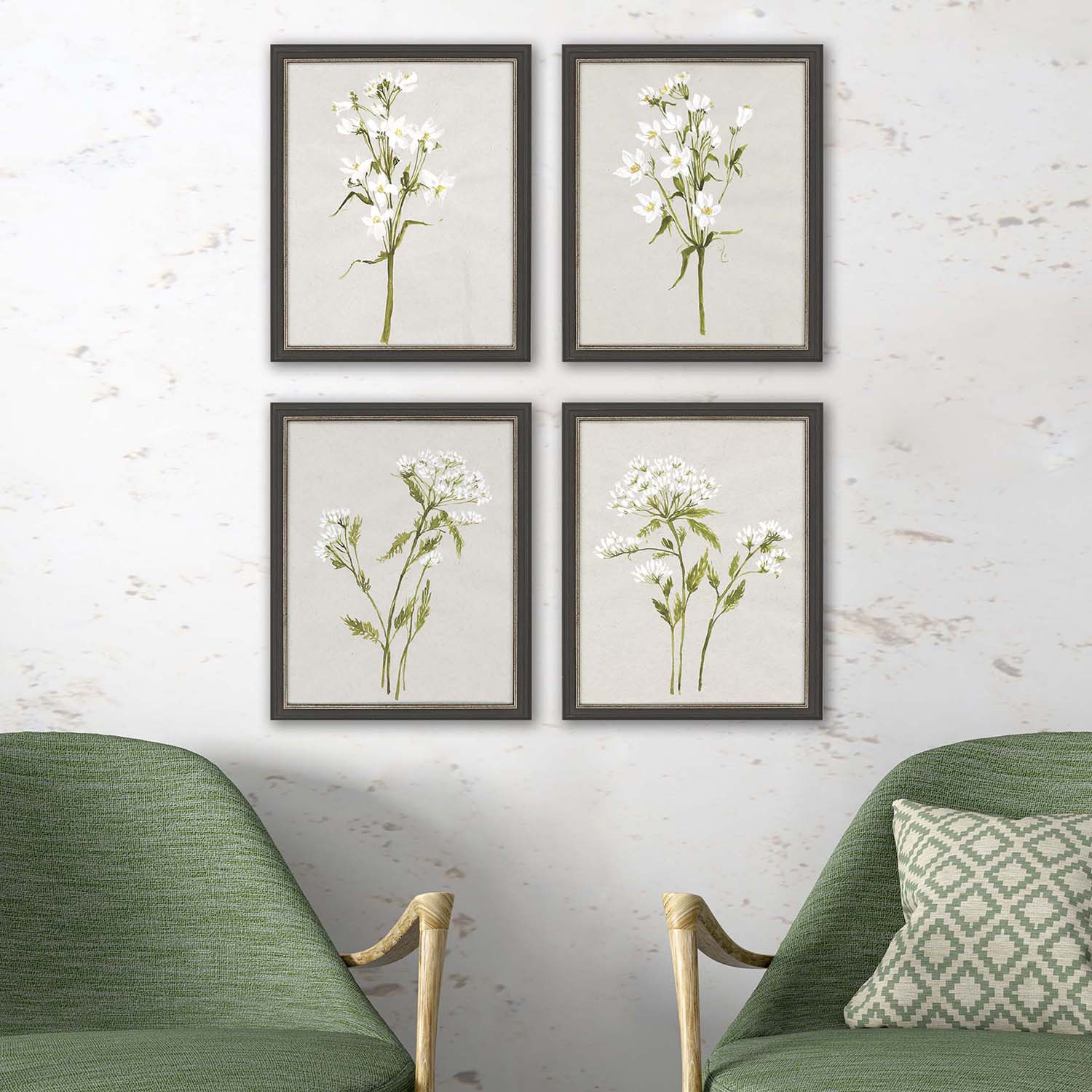 Goldberger White Field Flowers Framed Art Set of 4