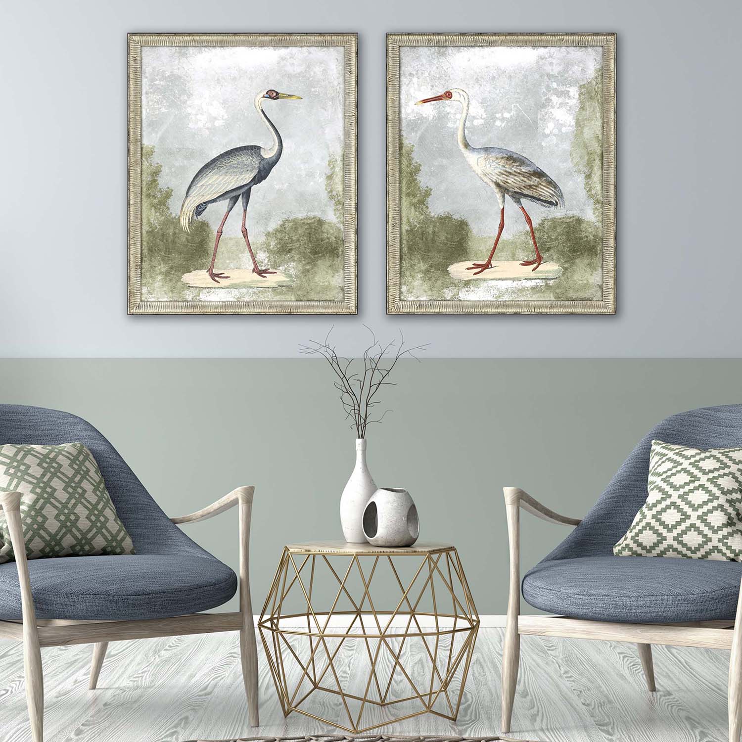 Inspire Studio Cranes I Framed Art Set of 2