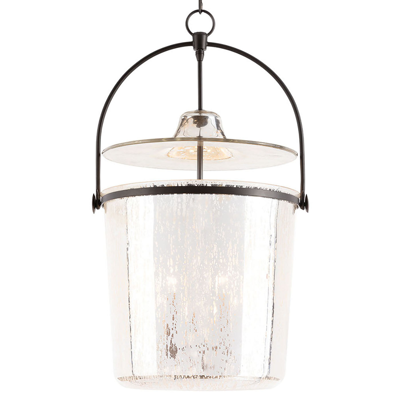 Regina Andrew Emerson Bell Jar Pendant in Antique Mercury Glass, close-up detail of the finish