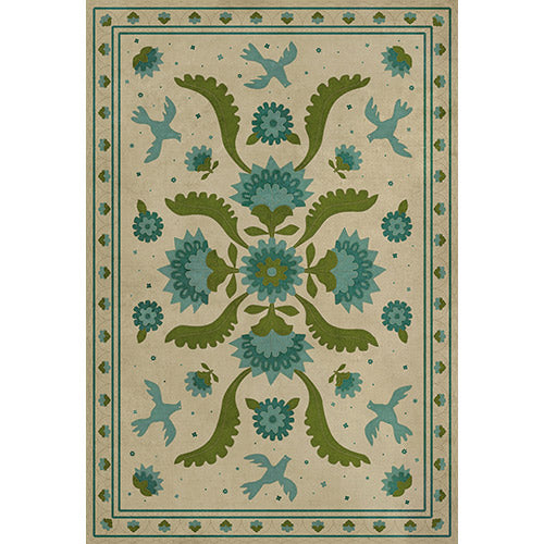 Applique - Azure Moss Vinyl Floorcloth