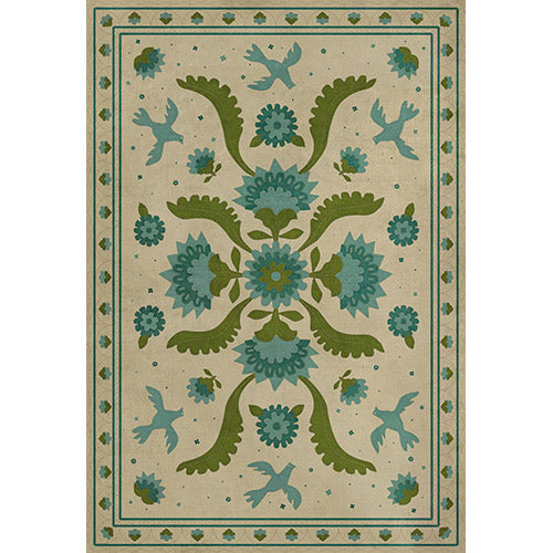 Applique - Azure Moss Vinyl Floorcloth