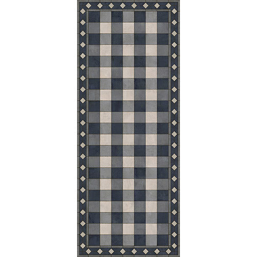 Gingham Tile Blue Vinyl Floorcloth