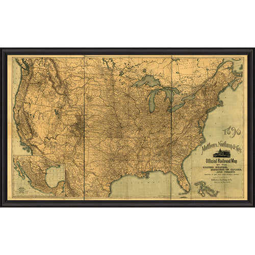 United States Official Railroad Map 1890 Framed Print