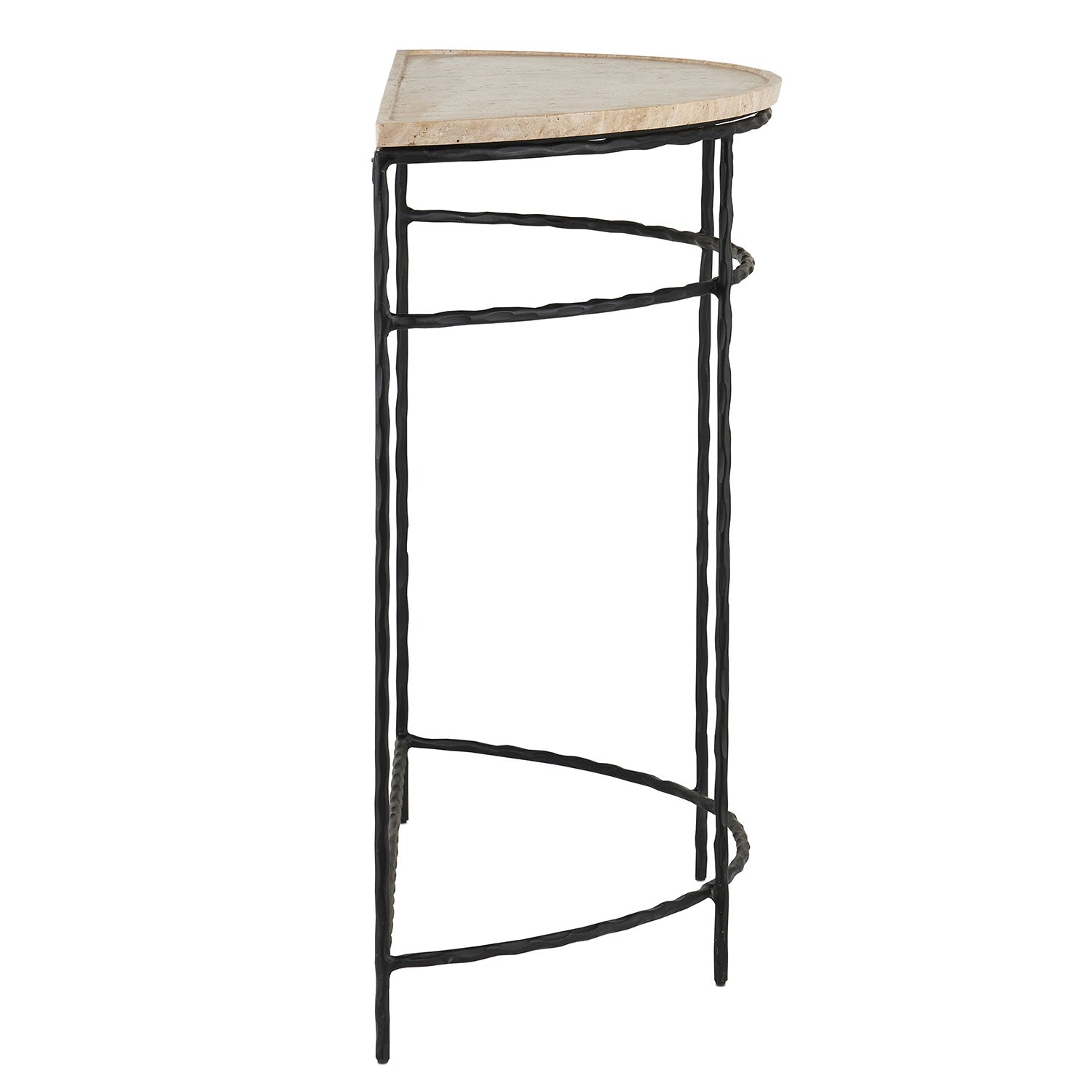 Currey & Co Boyles Demilune Travertine Console Table