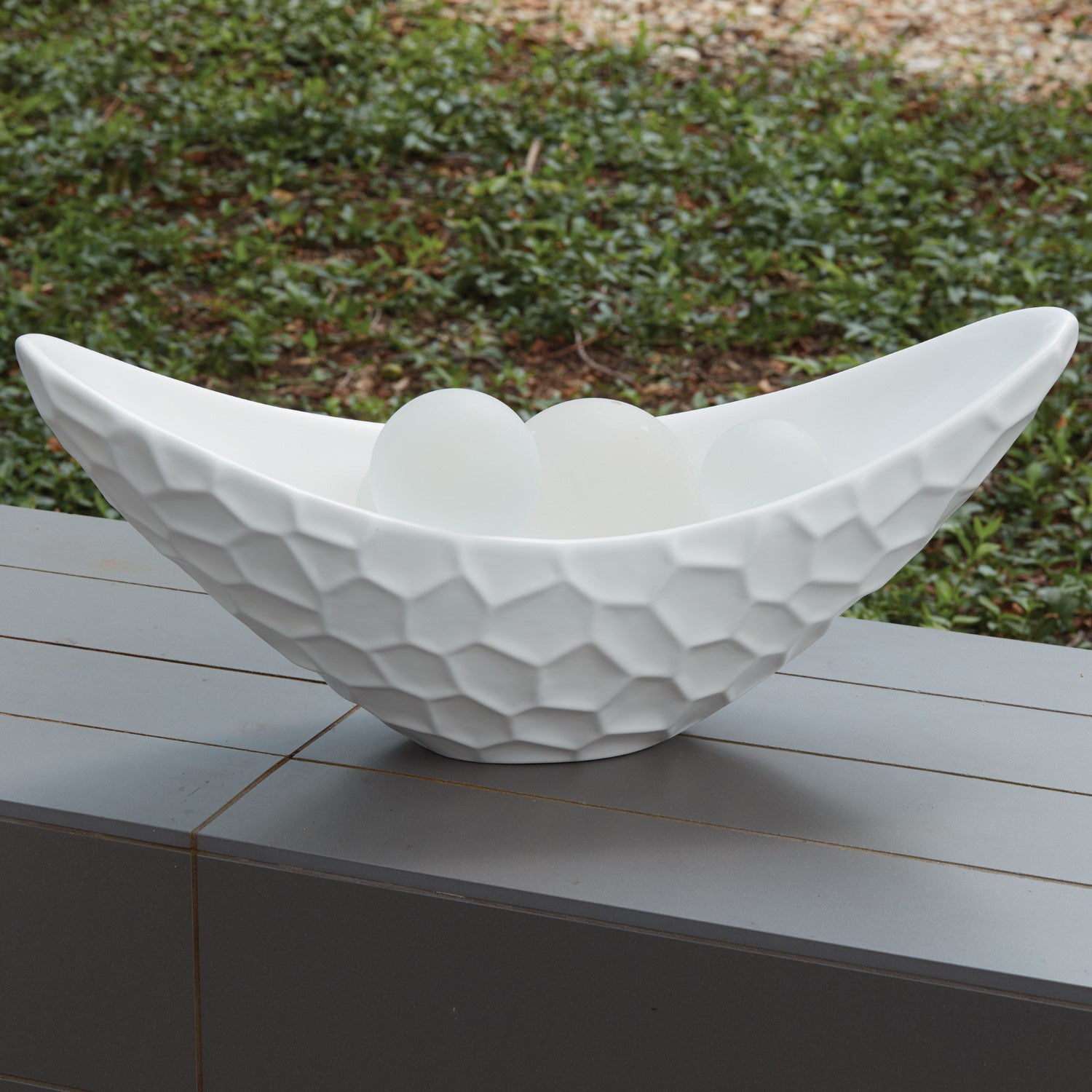 Studio A Honeycomb Matte White Long Bowl