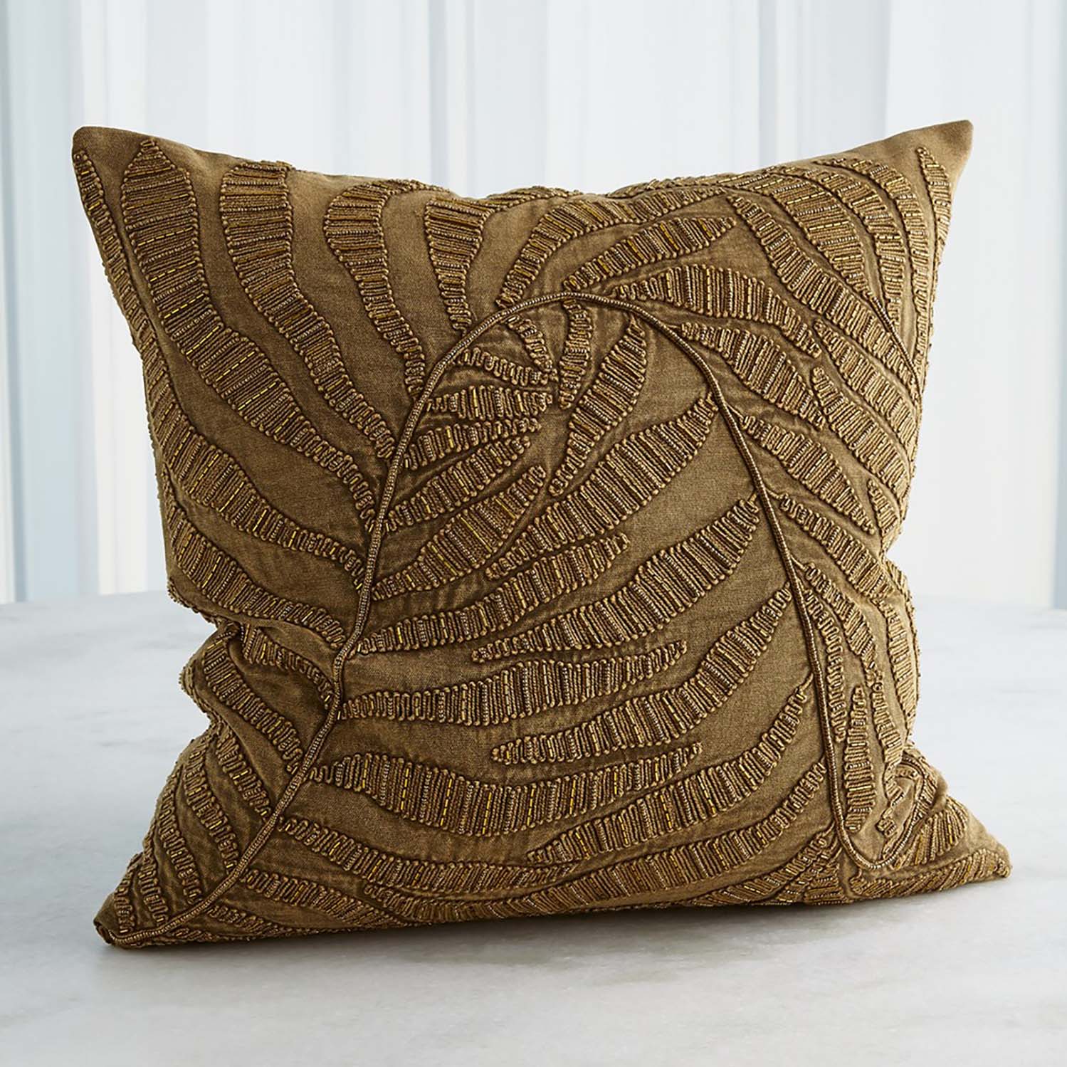 Global Views Beaded Palm Leaf Throw Pillow
