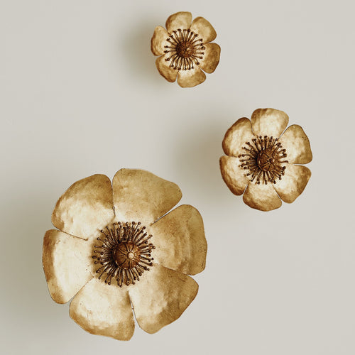 Global Views Golden Poppie Wall Accent Set of 3