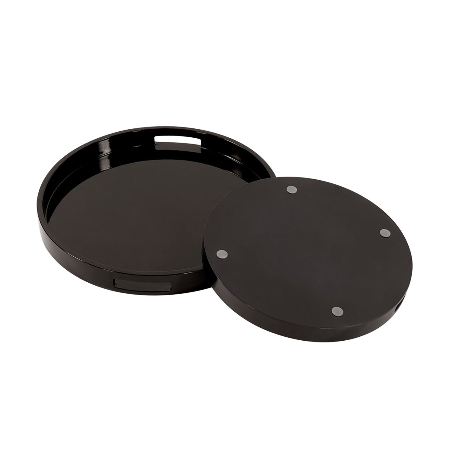 Lacquer Round Wood Tray Set of 2