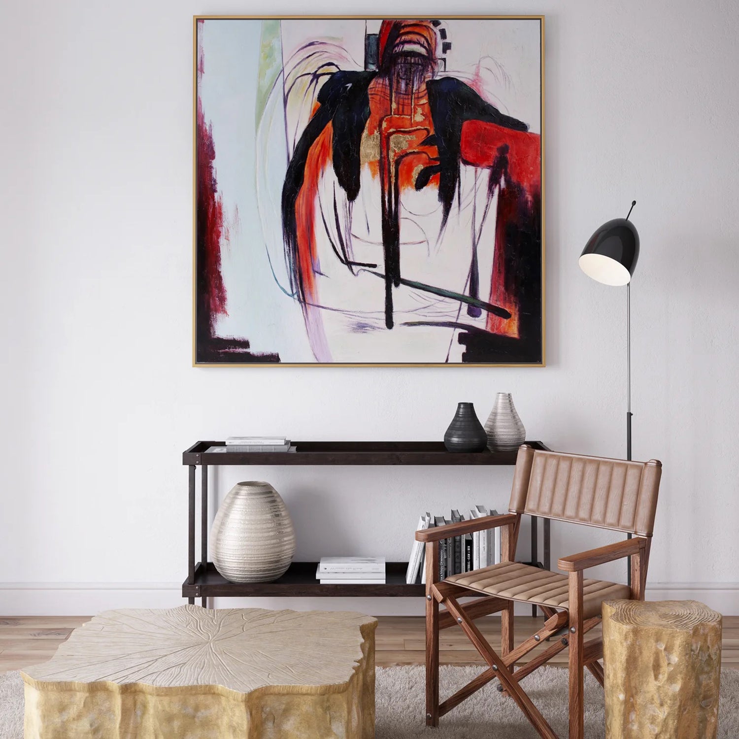 Abstract Strength Hand Painted Canvas Art - Paynes Gray