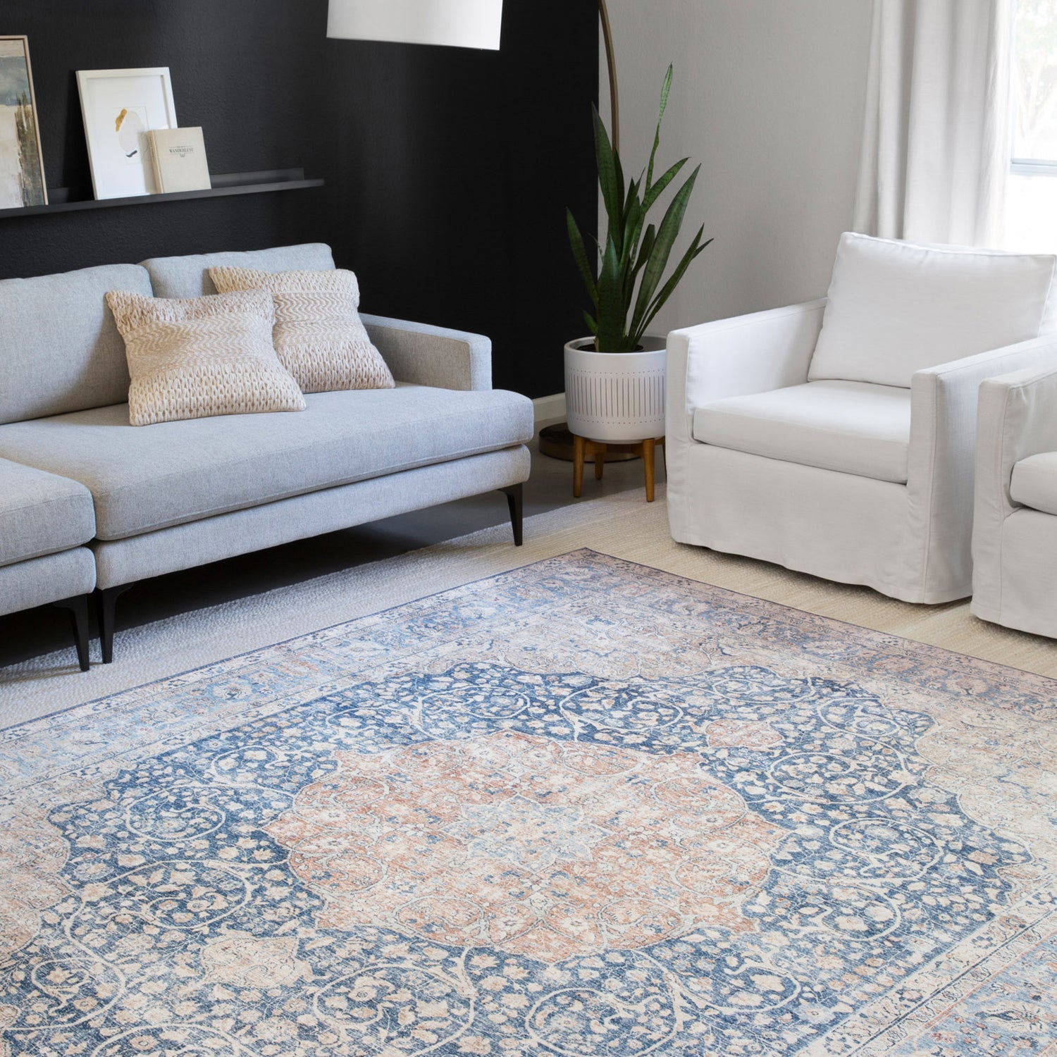 Loloi Layla Blue/Tangerine Power Loomed Rug