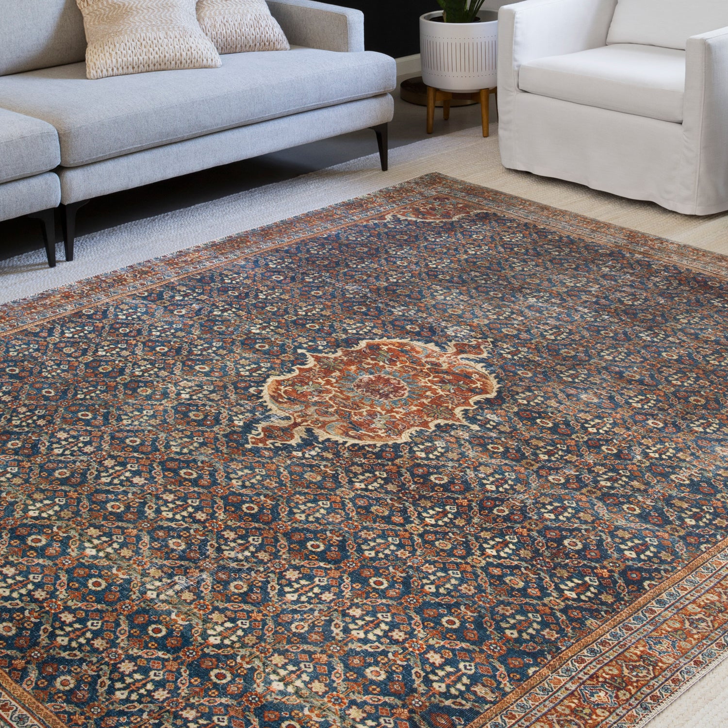Loloi Layla Cobalt Blue/Spice Power Loomed Rug
