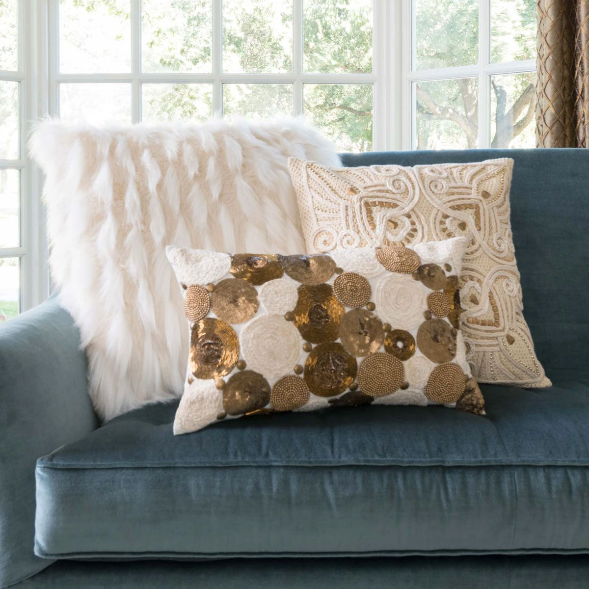 Loloi Faux Fur White Throw Pillow Set of 2