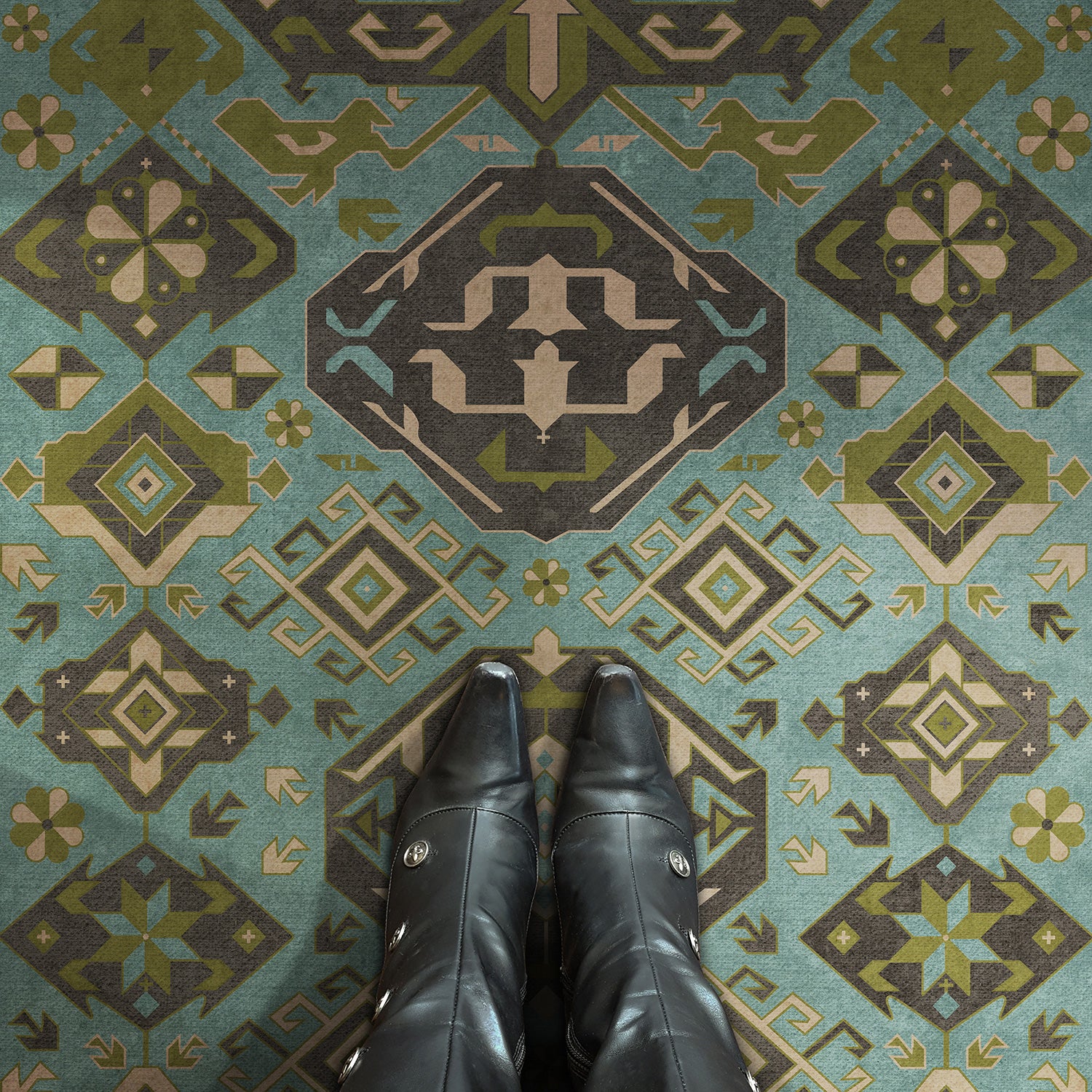Traditional - Stone Blue Vinyl Floorcloth