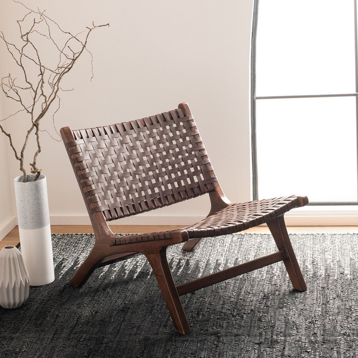 Zanna Leather Woven Accent Chair