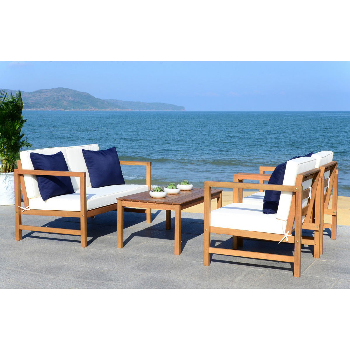 Eleanor 4-Piece Outdoor Living Set White/Navy
