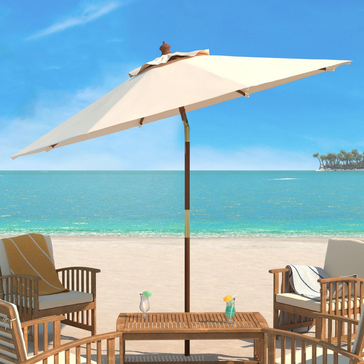 Fay 9-ft Wooden Round Patio Umbrella
