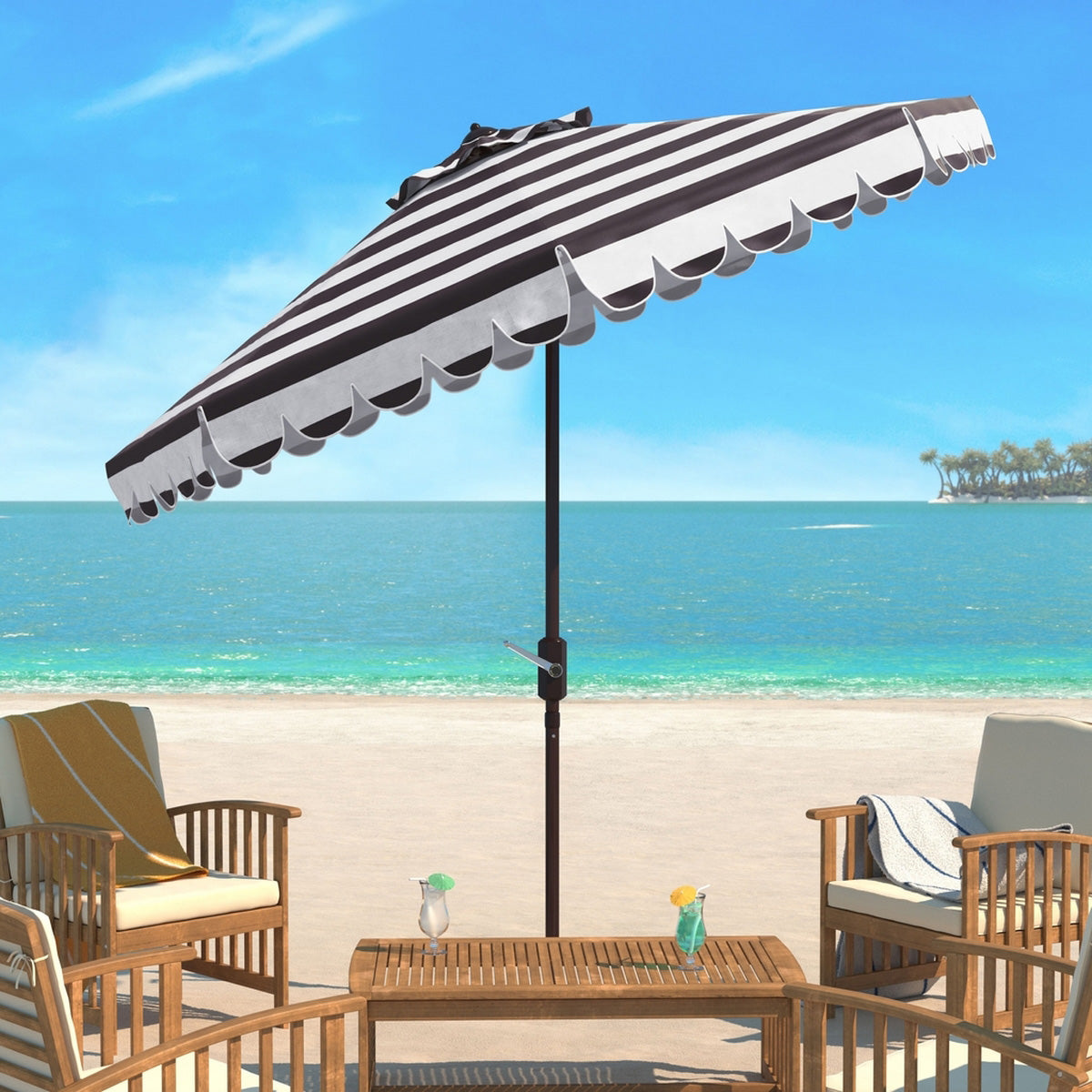 Iris Scallop Striped 9-ft Round Patio Umbrella