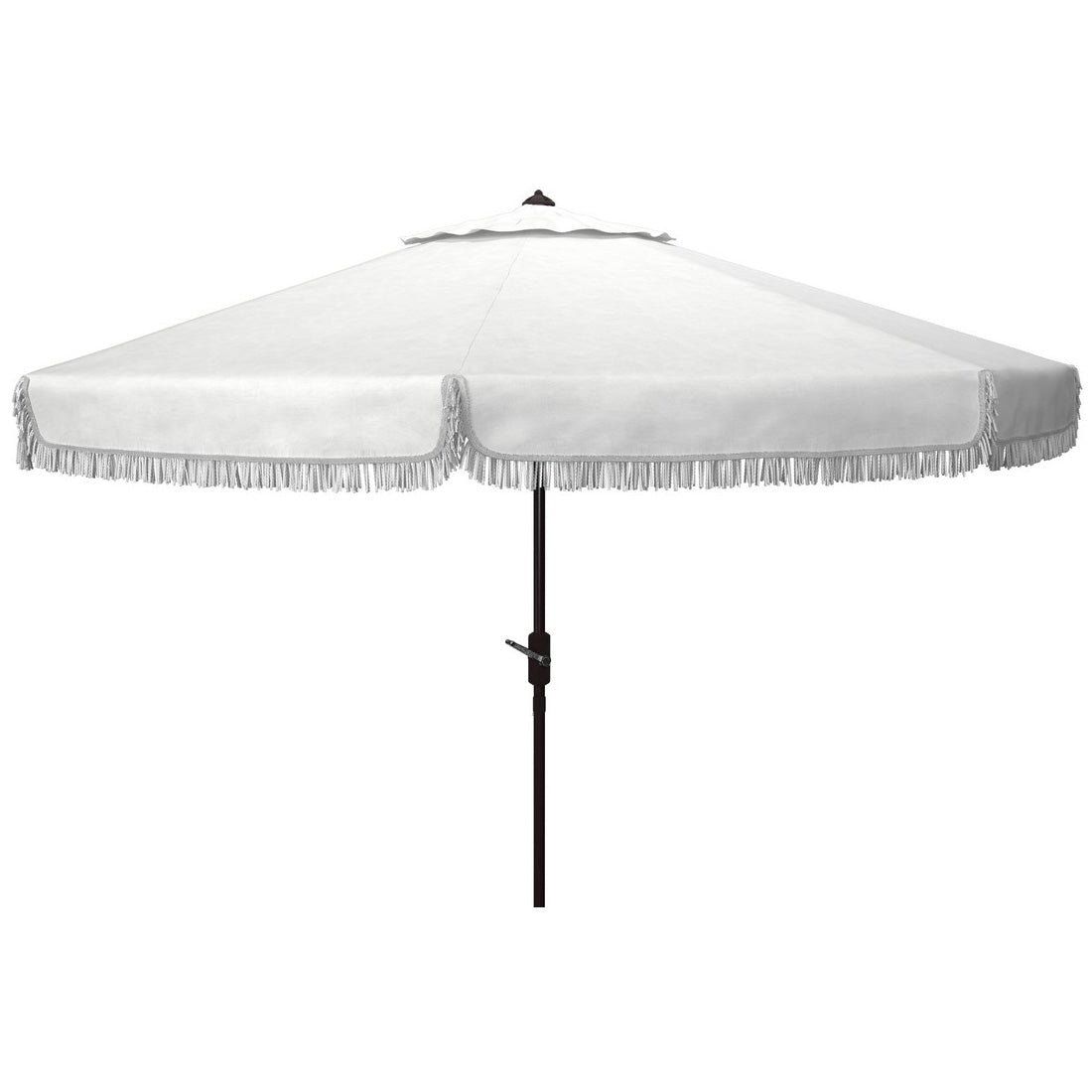 Safavieh Milan Fringe 11' Round Crank Umbrella, White Safavieh Milan Fringe 11' Round Crank Umbrella, White