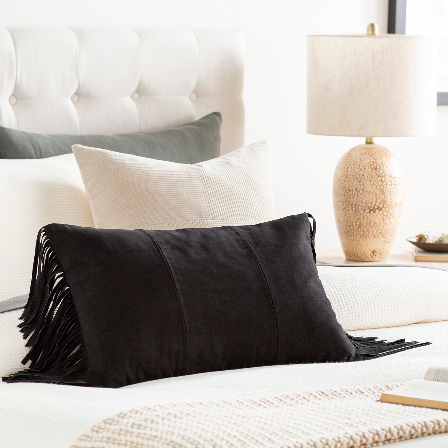 Suede Fringe Throw Pillow