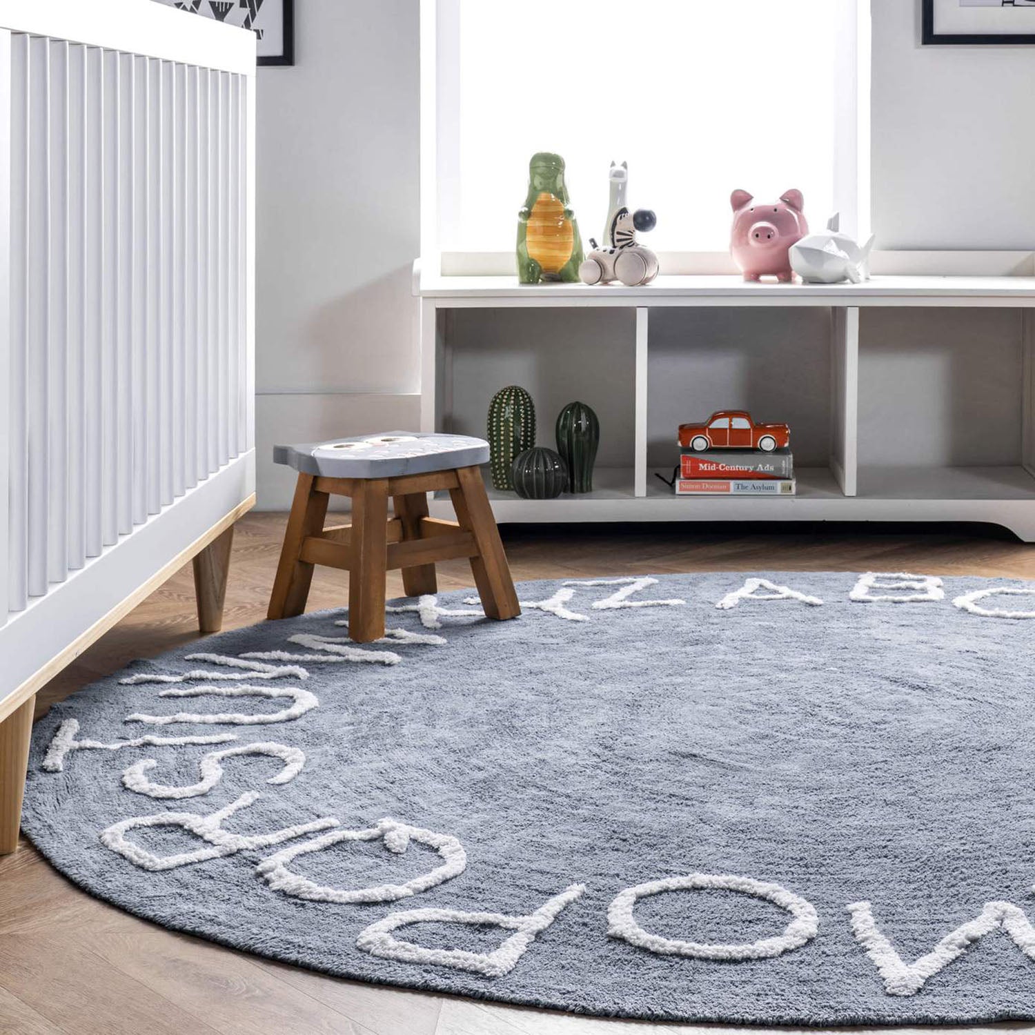 ABC Washable Round Rug - Paynes Gray